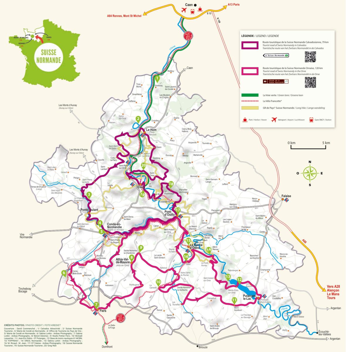 Télécharger la carte touristique de la Suisse Normande, entre e Calvados et l'Orne.